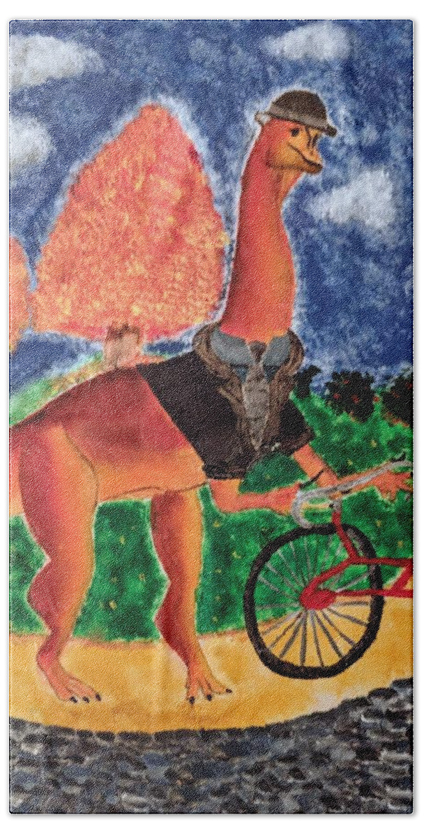 Dinosaur Beach Towel featuring the painting Veloci-saurus by Misty Morehead