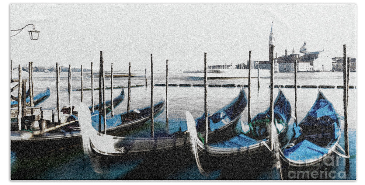 Gondola Beach Towel featuring the photograph Venezia high-key, Italy by Lyl Dil Creations