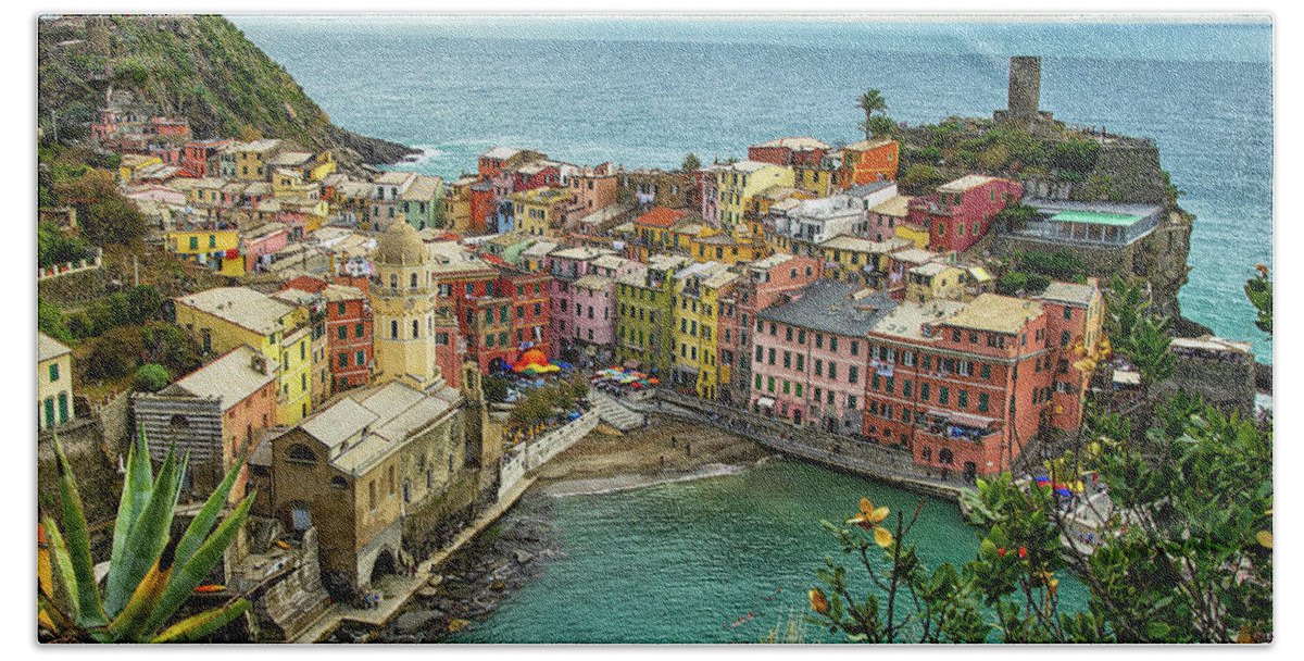 Vernazza Beach Towel featuring the photograph Vernazza Cinque Terre View From the North by Wayne Moran