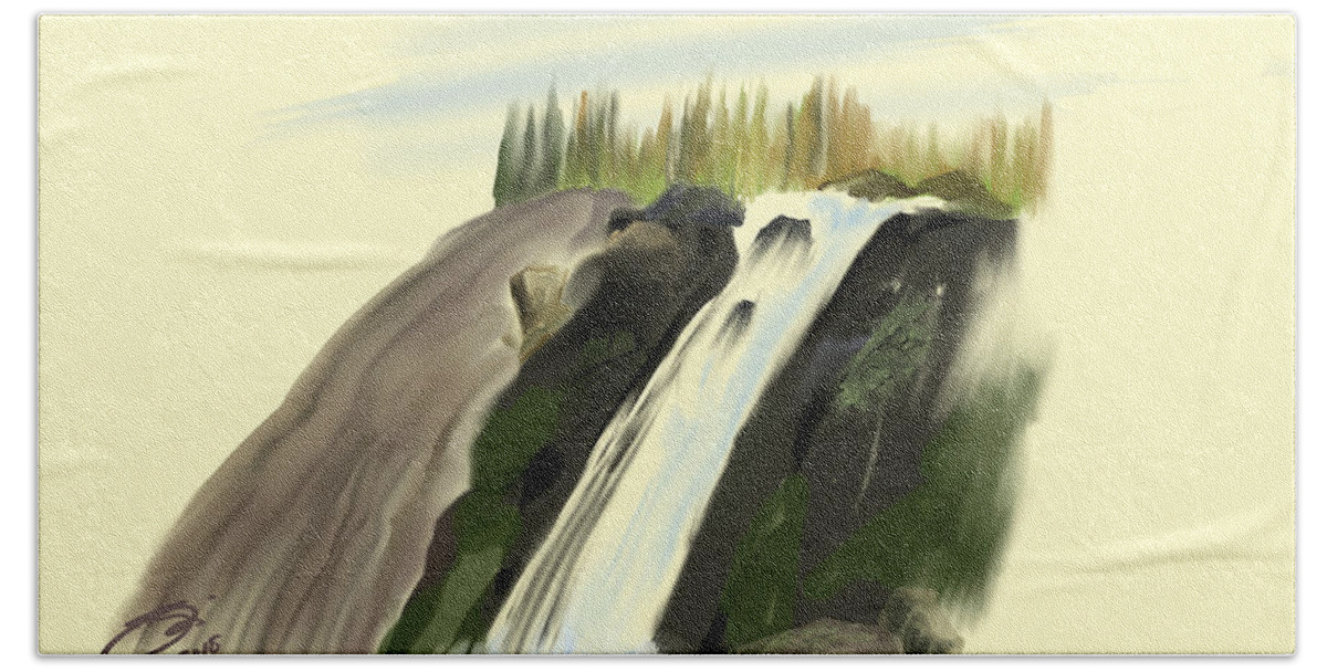 Waterfall Beach Sheet featuring the digital art View Below the Falls by Joel Deutsch