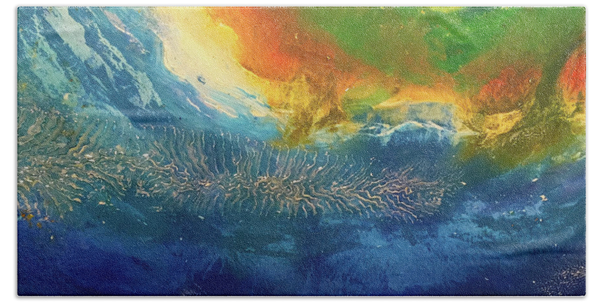 Vivid Beach Sheet featuring the painting View From Space by Shelley Myers