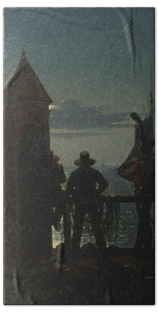 Danish Painters Beach Towel featuring the painting View from the Citadel Ramparts in Copenhagen by Moonlight by Martinus Rorbye