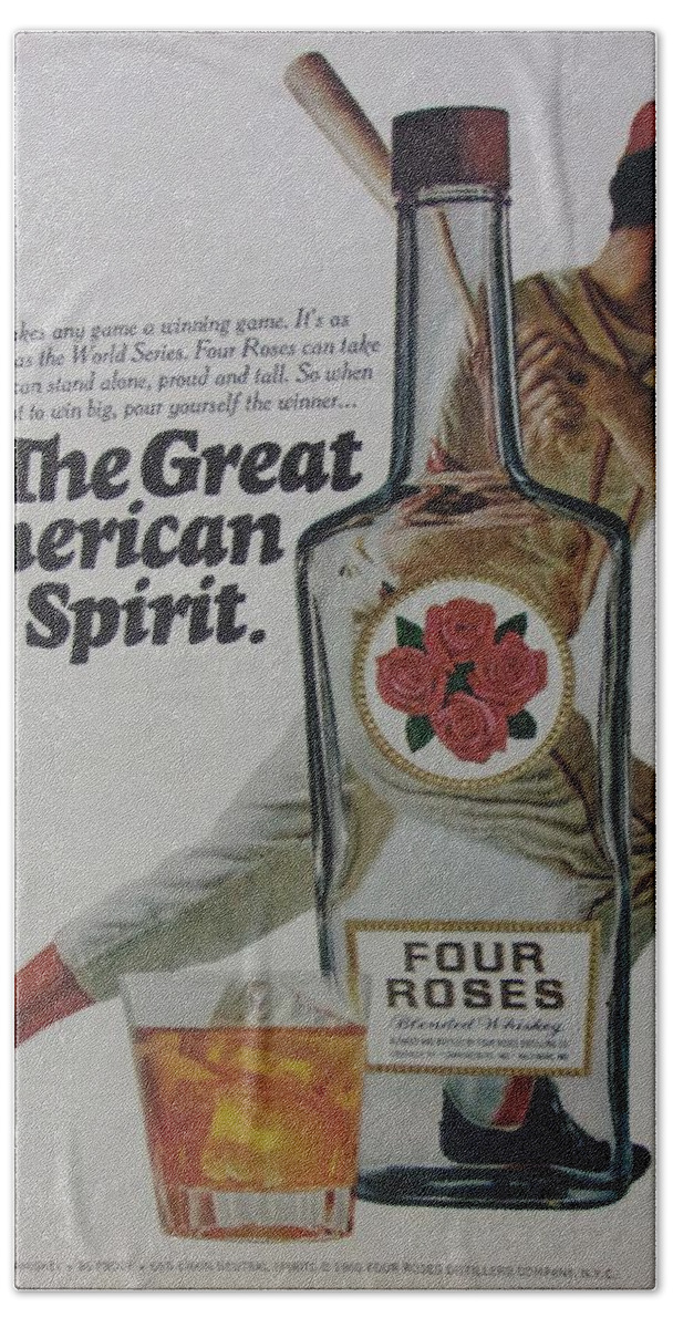 Baseball Beach Towel featuring the photograph Vintage Four Roses Liquor Baseball Advertisement by Mary Beth Welch