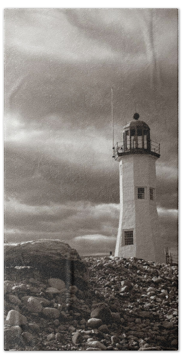 Scenic Scituate Lighthouse Beach Towel featuring the photograph Vintage image of Scituate Lighthouse by Jeff Folger