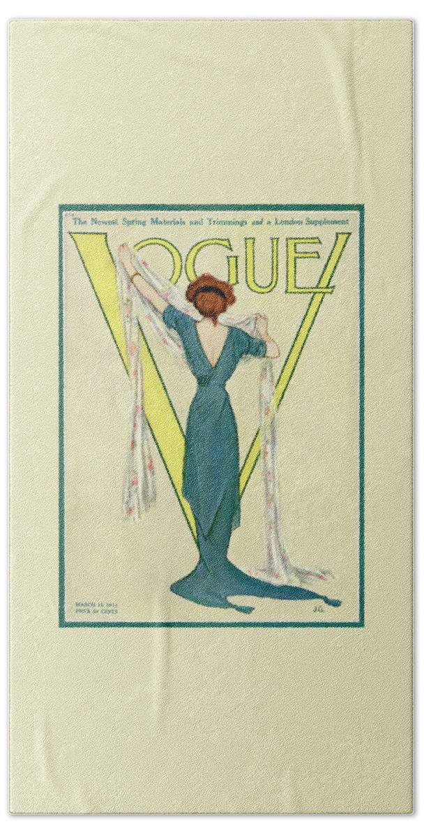 Vintage Vogue Cover Of A Woman Holding Up A Scarf Beach Towel