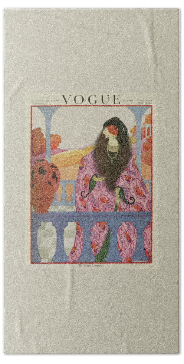 Vintage Vogue Cover Of A Woman On A Porch Beach Towel