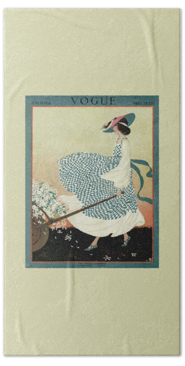 Vintage Vogue Cover Of A Woman Pushing Beach Towel