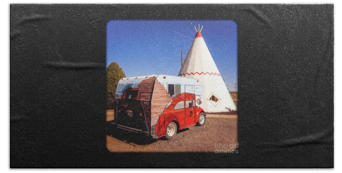 Vintage Volkswagon Beatle Camper Beach Towel featuring the photograph Vintage Volkswagon Beatle Camper by Imagery by Charly