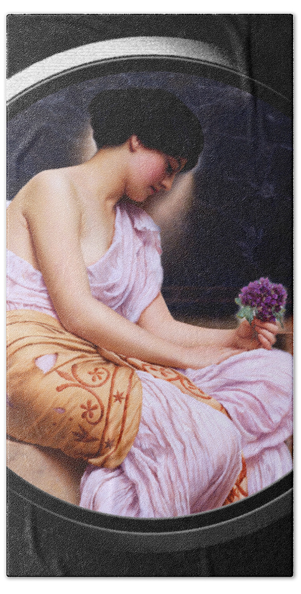 Young Girl Beach Towel featuring the painting Violets, Sweet Violets by John Godward LM Shift by Rolando Burbon