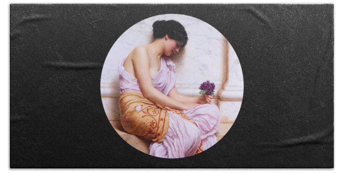 Young Girl Beach Towel featuring the painting Violets, Sweet Violets by John William Godward by Rolando Burbon