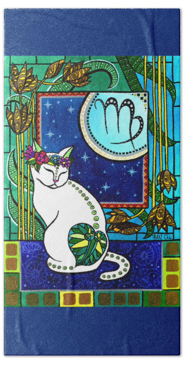 Cats Beach Towel featuring the painting Virgo Cat Zodiac by Dora Hathazi Mendes