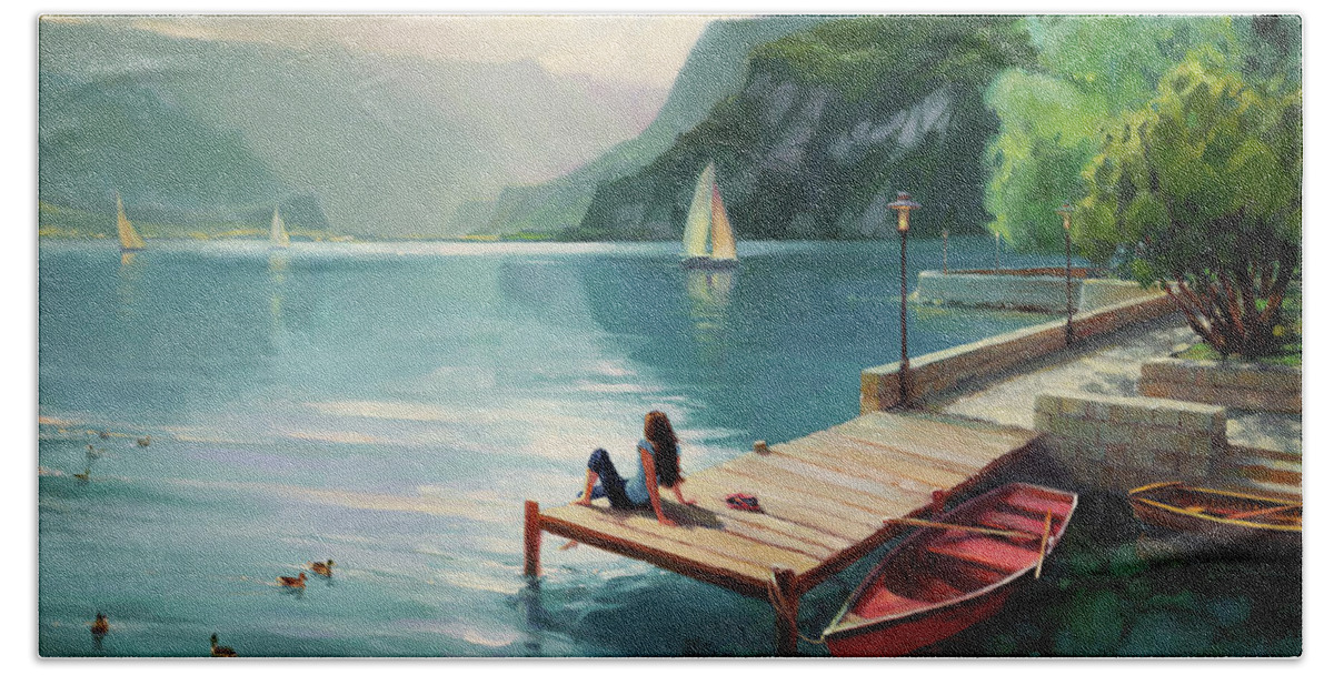 Switzerland Beach Towel featuring the painting Visions of Switzerland by Steve Henderson