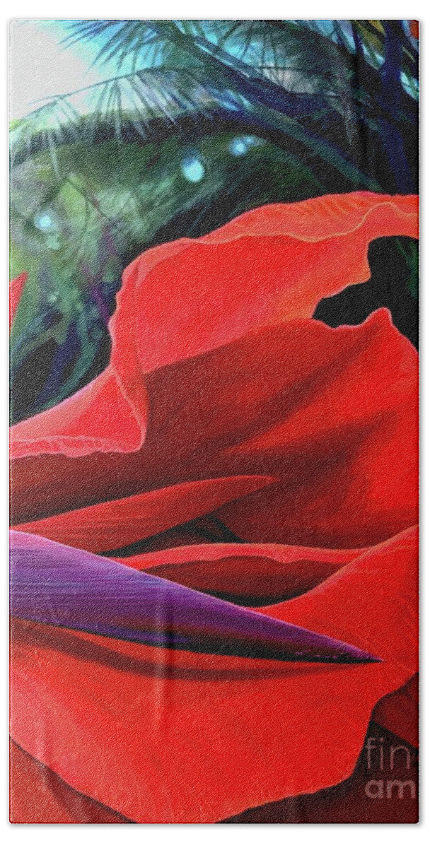 Red Beach Towel featuring the painting Vivid by Hunter Jay