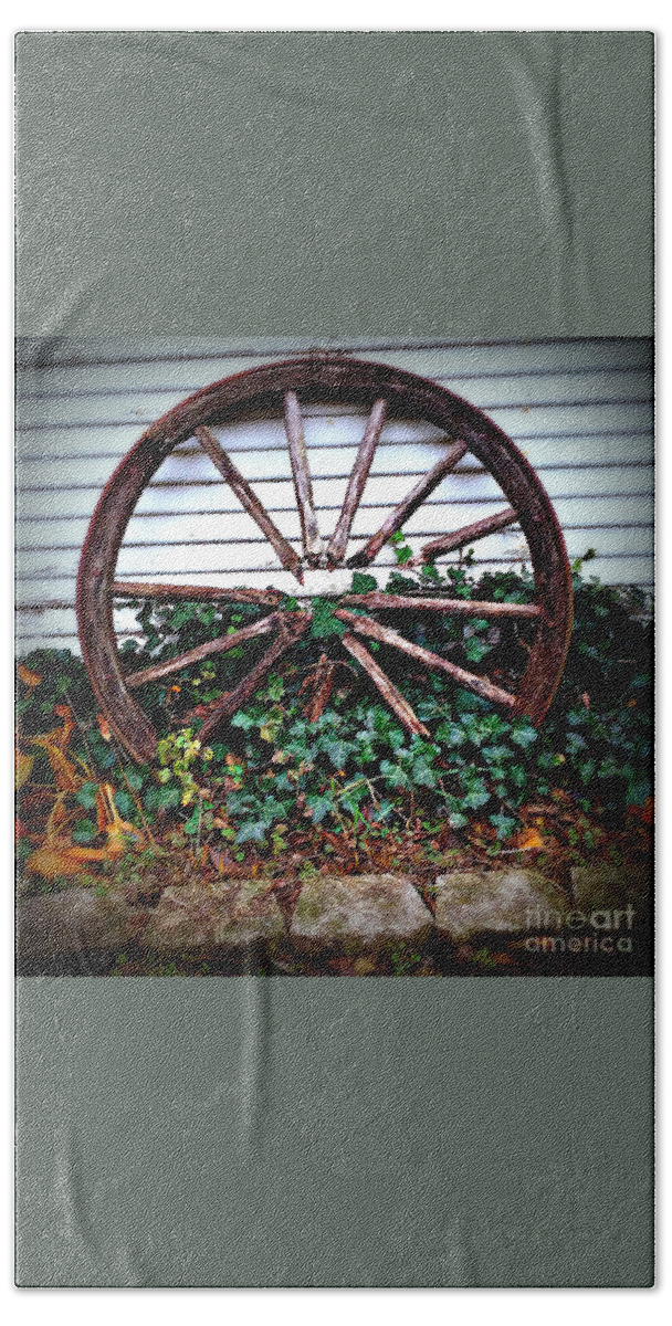 Square Beach Towel featuring the photograph Wagon Wheel Circle and Lines by Frank J Casella