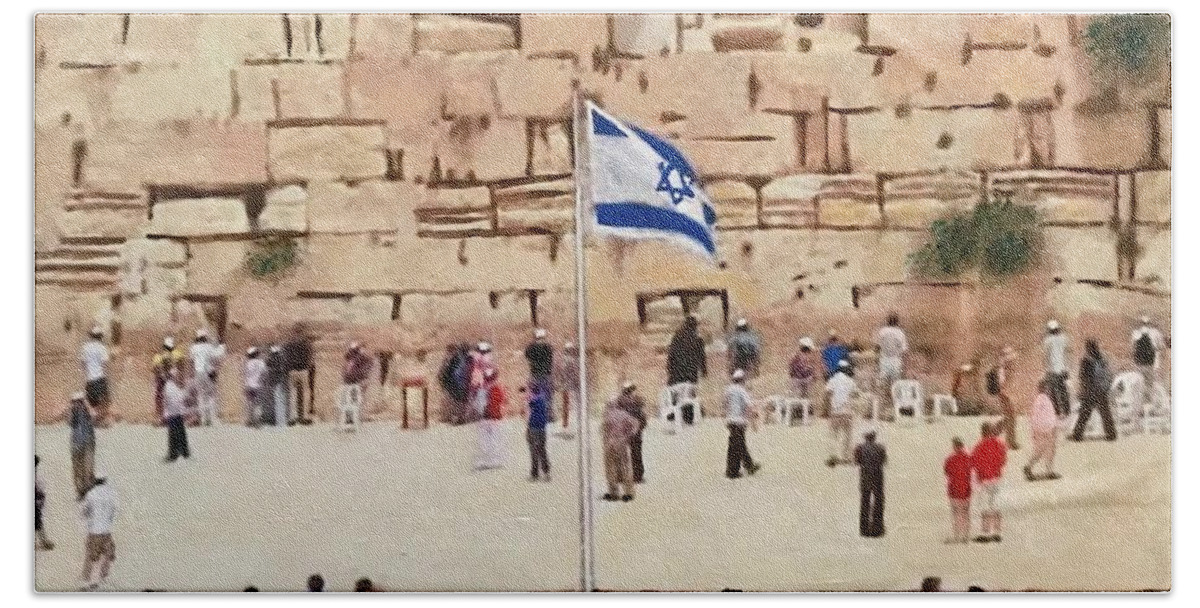 Western Wall Beach Towel featuring the painting Wailing Wall by Gary Springer