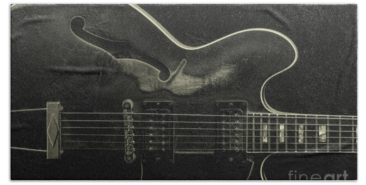 Music-instruments Beach Towel featuring the photograph Wall Art Gibson Guitar Picture Outline 1744.010 by M K Miller