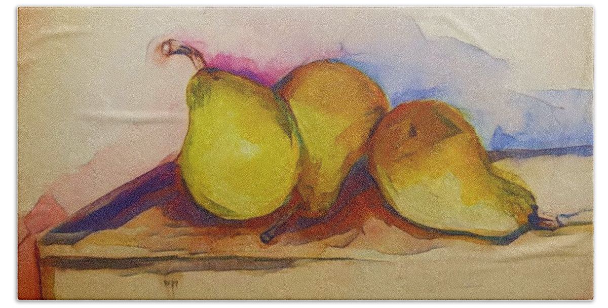Pears Beach Towel featuring the digital art Warm Pear Watercolor by Lisa Kaiser