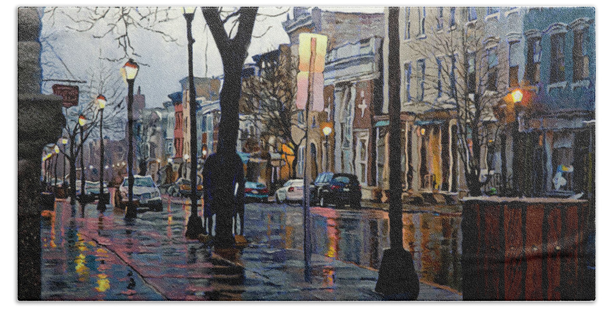 Hudson Beach Sheet featuring the painting Warren Street Looking West by Kenneth Young