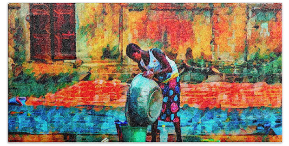 African Beach Towel featuring the photograph Wash Day African Art by Debra and Dave Vanderlaan