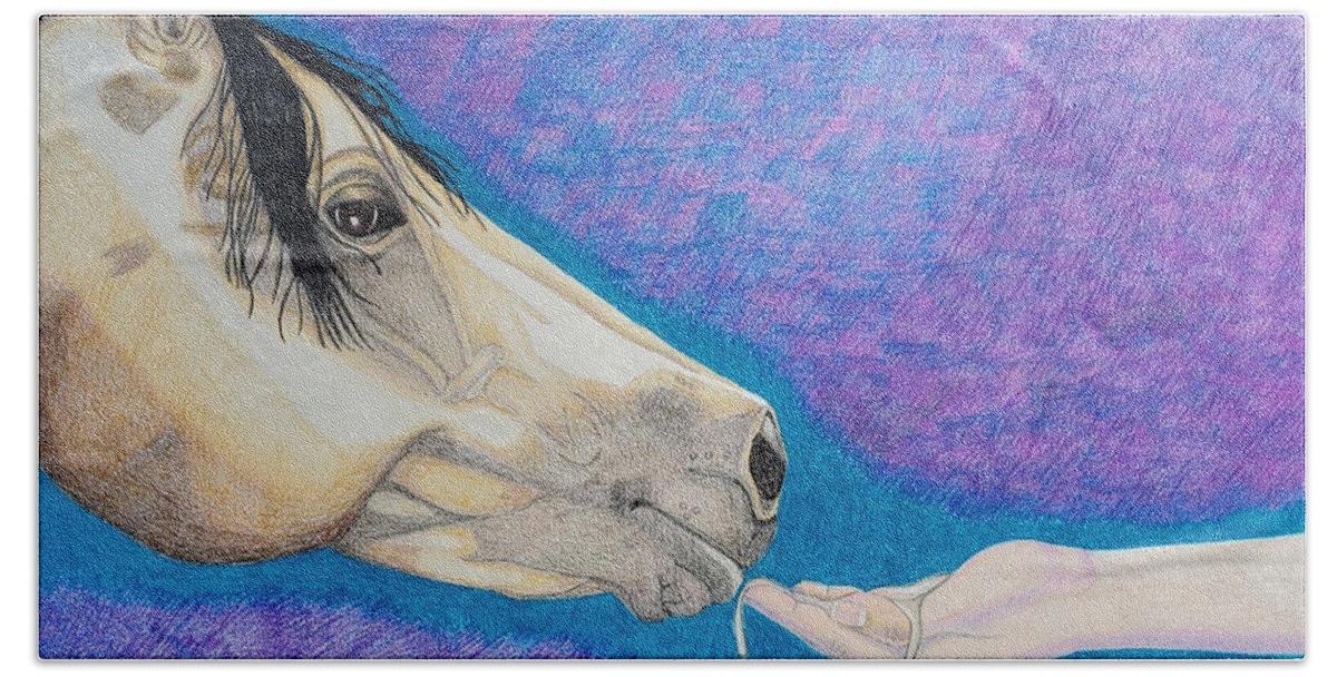 Buckskin Horse Beach Towel featuring the drawing Water for My Friend by Equus Artisan