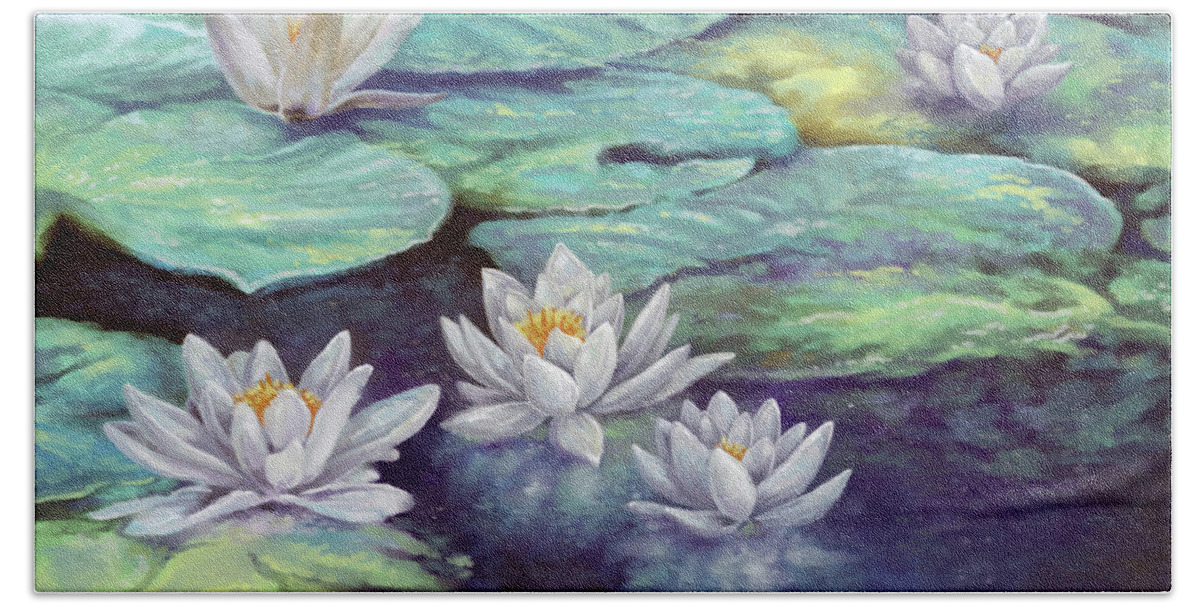 Water Lilies Beach Towel featuring the painting Water Lilies by Hans Neuhart