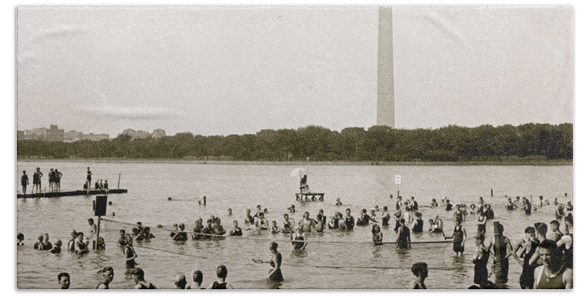 Leisure Beach Towel featuring the painting Water Tennis played by citizens in Wasington, DC as they enjpy the tidal basin by 
