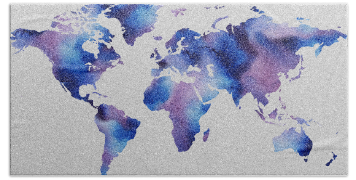 World Beach Towel featuring the painting Watercolor Silhouette World Map Colorful PNG VIII by Irina Sztukowski