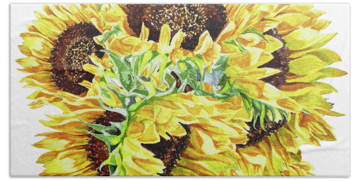 Sunflowers Beach Towel featuring the painting Watercolor Sunshine Of Sunflowers by Irina Sztukowski