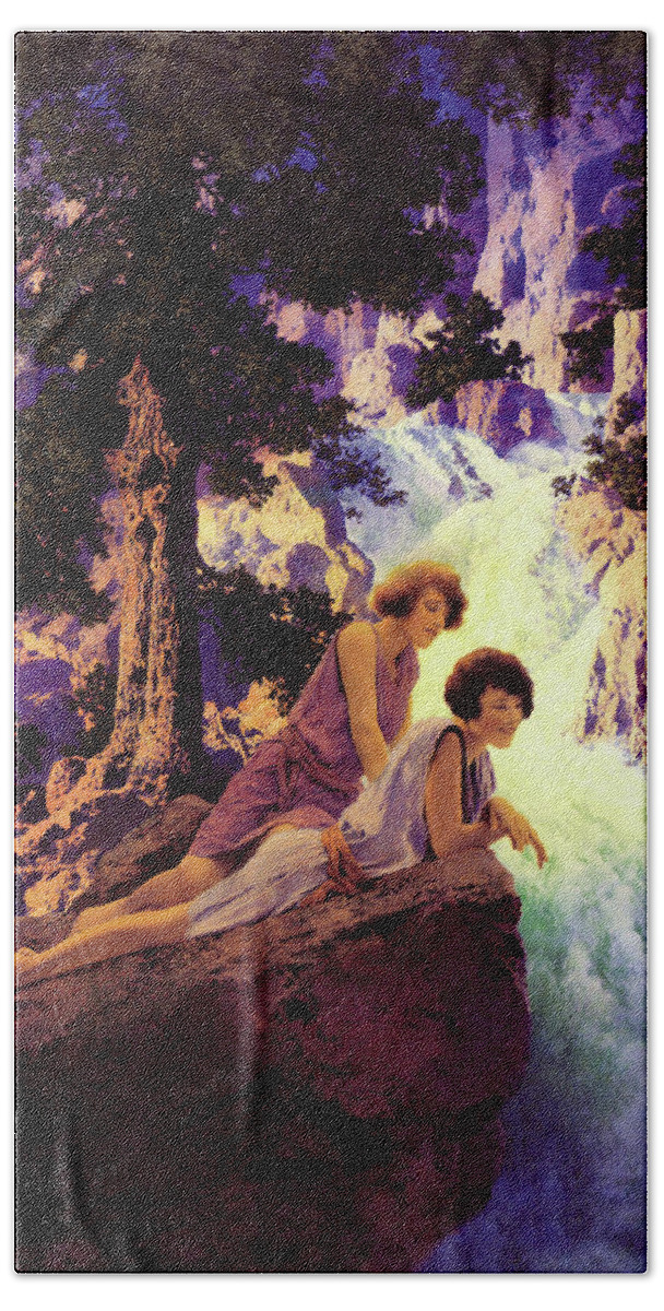Waterfall Beach Towel featuring the painting Waterfall by Maxfield Parrish