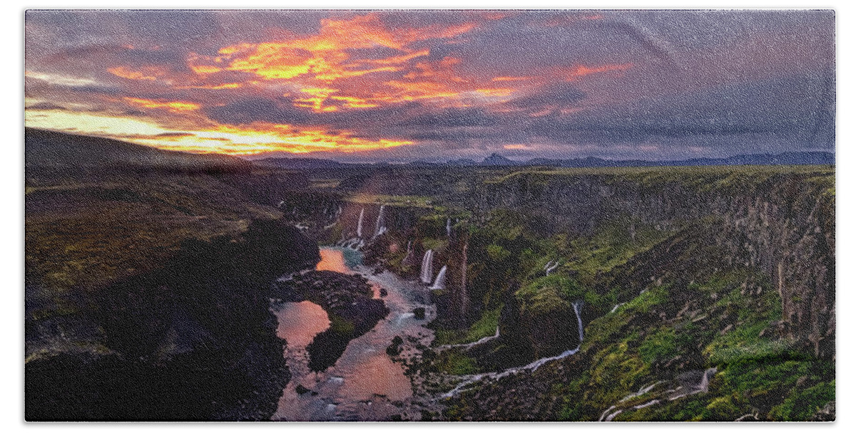 Iceland Beach Towel featuring the photograph Waterfalls Iceland by Usha Peddamatham