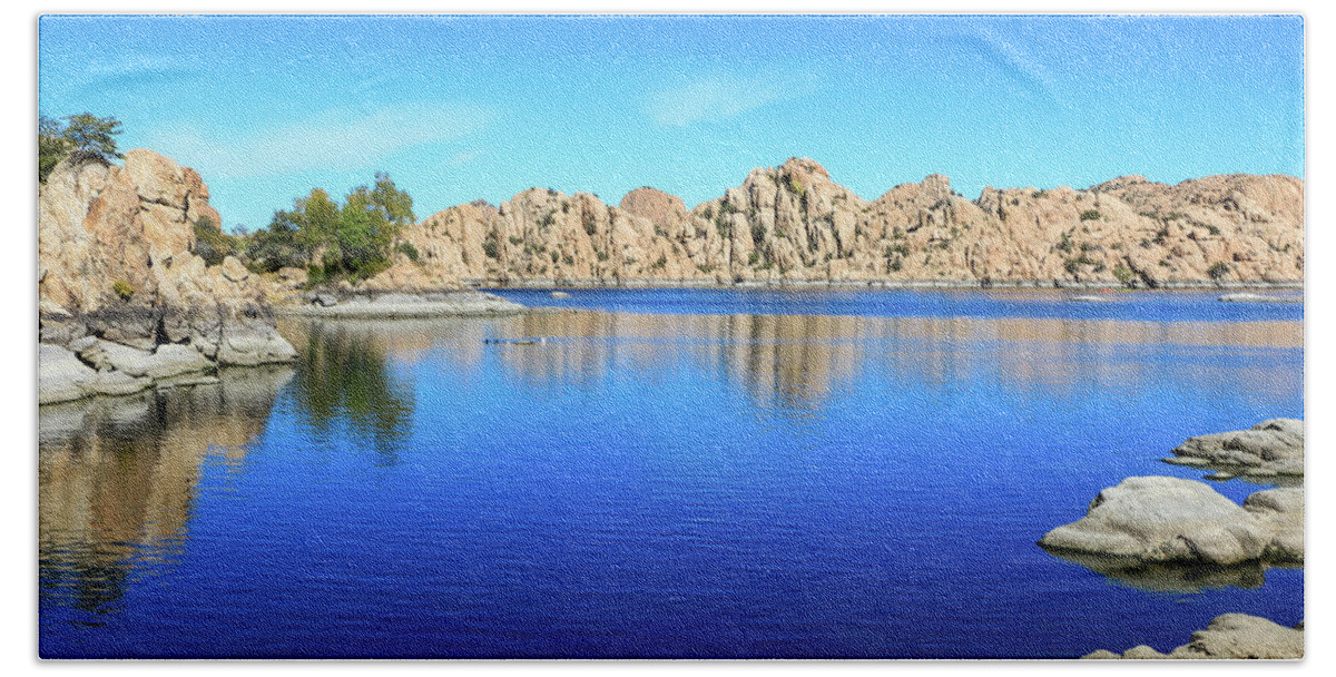 Arizona Beach Sheet featuring the photograph Watson Lake and Rock Formations by Dawn Richards