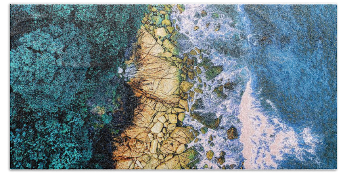 Ocean Beach Towel featuring the digital art Waves Interrupted by David Luebbert