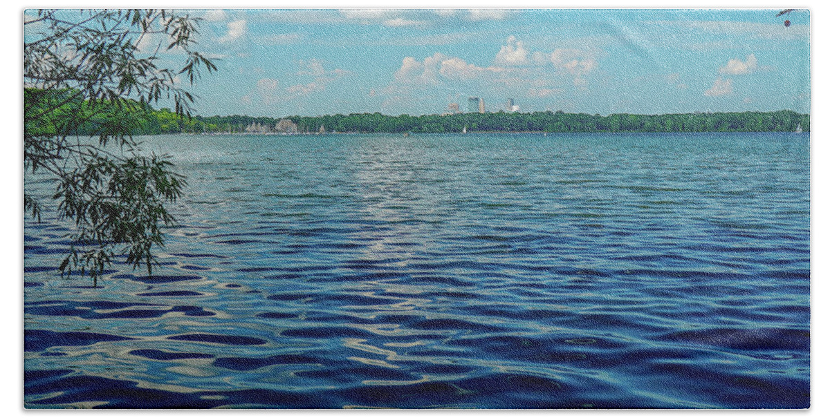 Landscape Beach Towel featuring the photograph Waves on Lake Harriet by Susan Rydberg