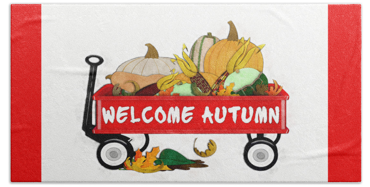 Kids Wagon Beach Towel featuring the photograph Welcome Autumn Digital Watercolor by Colleen Cornelius