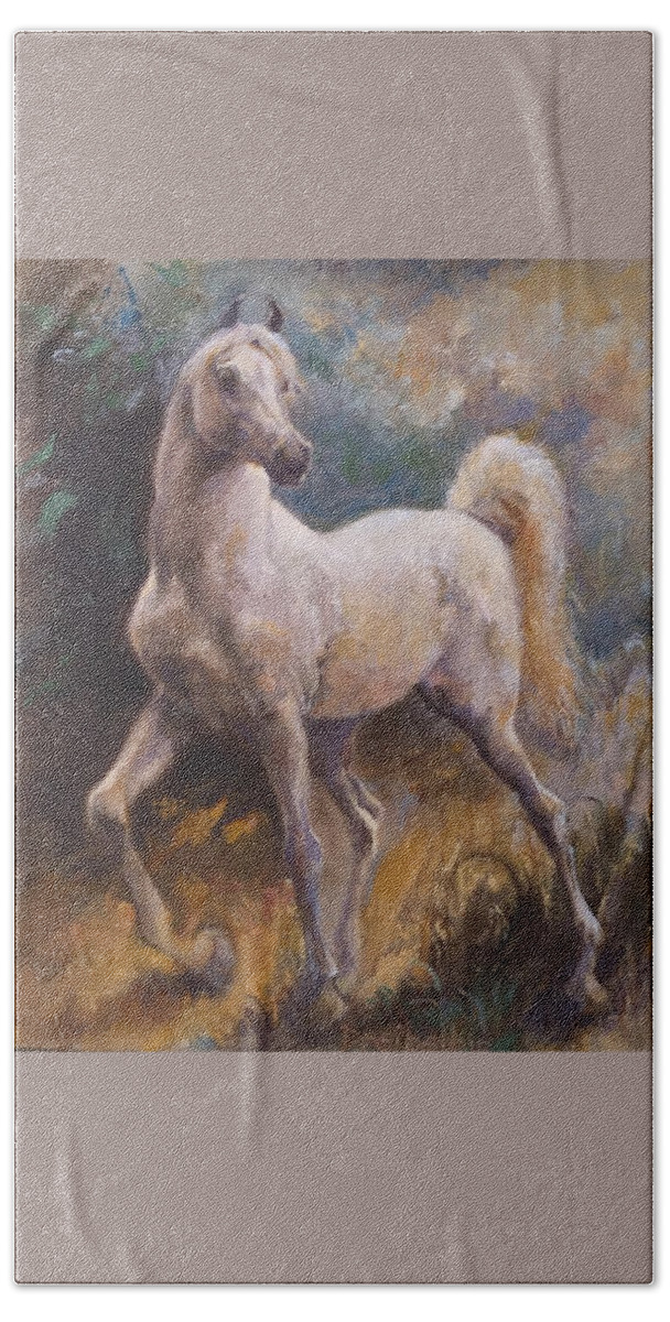 Horse Beach Towel featuring the painting White Arabian by Ellen Dreibelbis