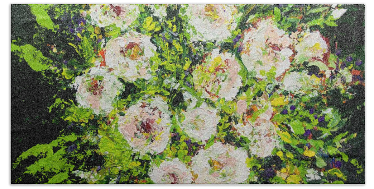 Flower Beach Towel featuring the painting White Beauties by Allan P Friedlander