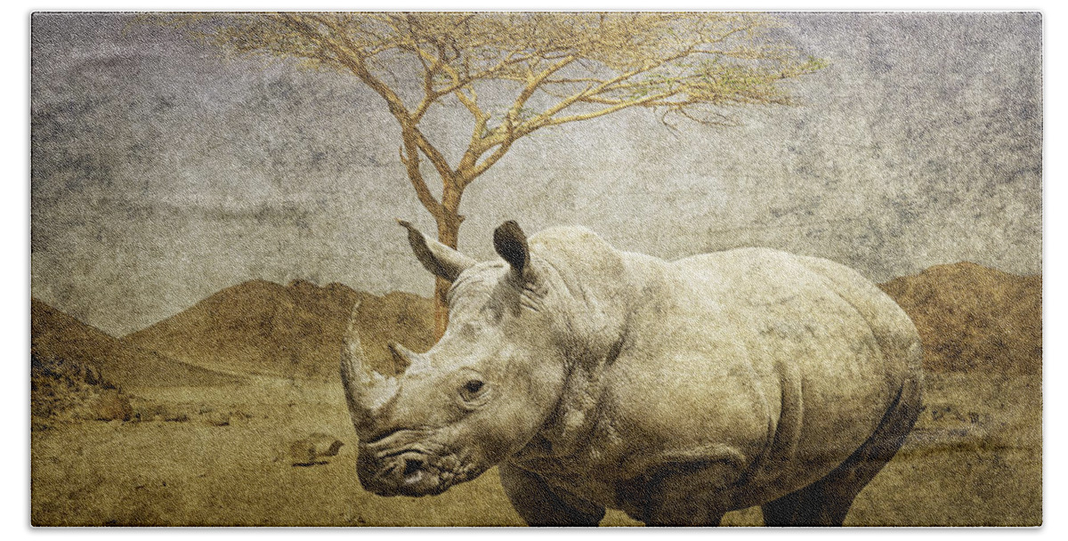 White Rhinoceros Beach Towel featuring the digital art White Rhinoceros by Sandra Selle Rodriguez