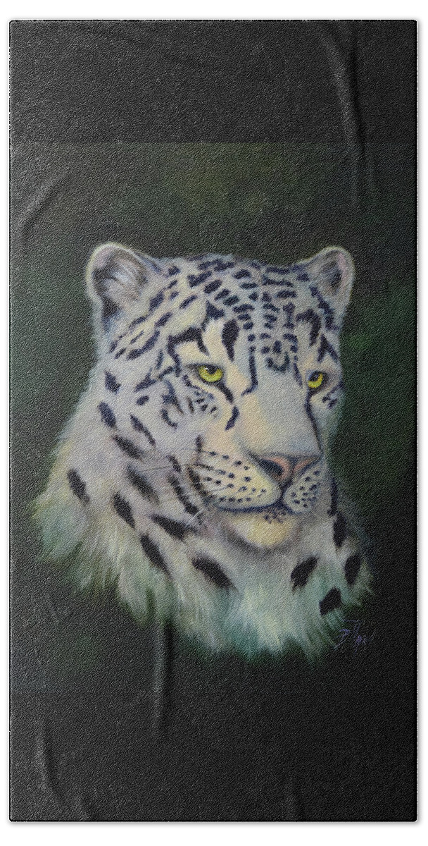 White Snow Leopard Beach Towel featuring the painting Snow Leopard by Lynne Pittard