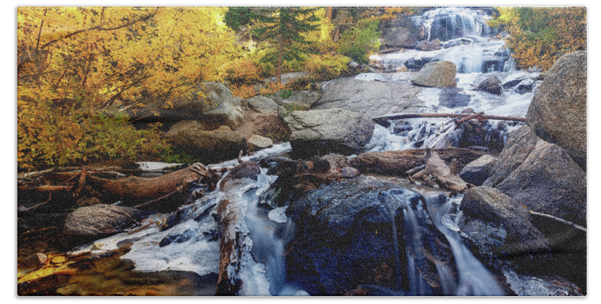 Waterfalls Beach Towel featuring the photograph Whitney Portal by Tassanee Angiolillo