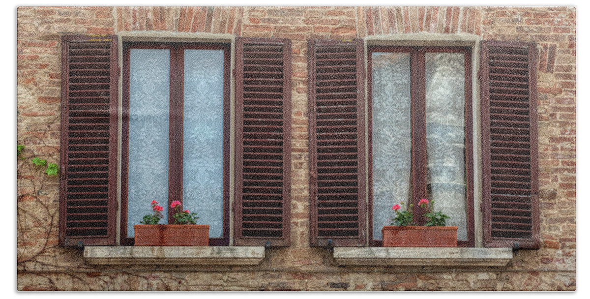 Tuscany Beach Towel featuring the photograph Window Flowers of Tuscany by David Letts