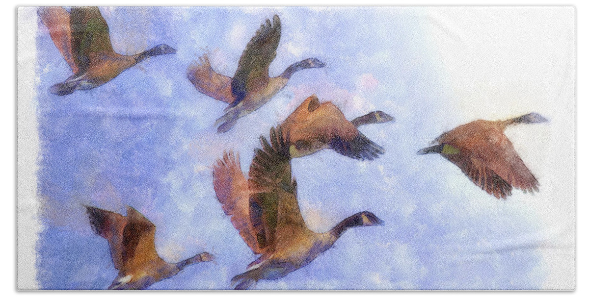 Geese Beach Towel featuring the digital art Wild Geese II by Robert Bissett
