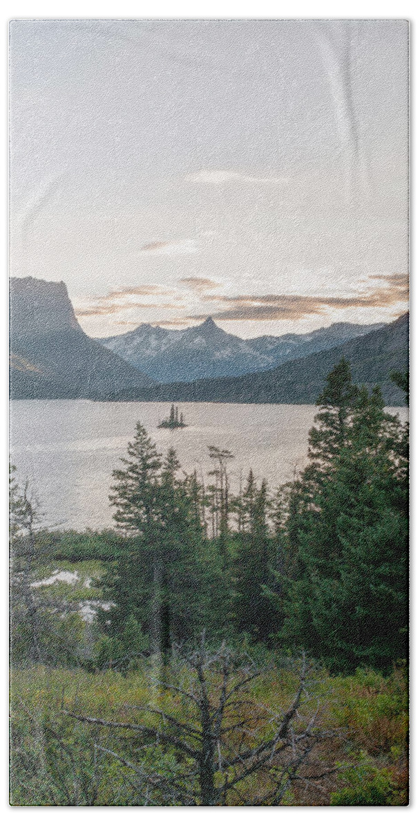 Wild Goose Island Beach Towel featuring the photograph Wild Goose Island Sunset 2 - Glacier National Park Montana by Brian Harig