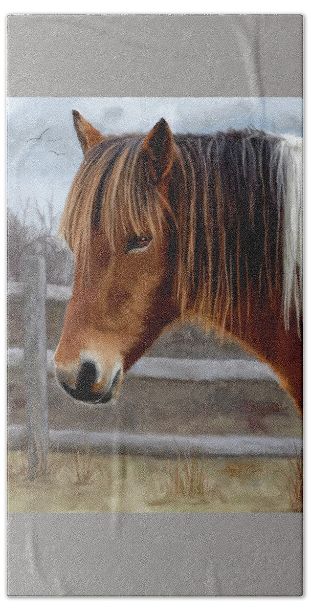 Horse Beach Towel featuring the digital art Wild Pony in Winter by Peggy Kahan