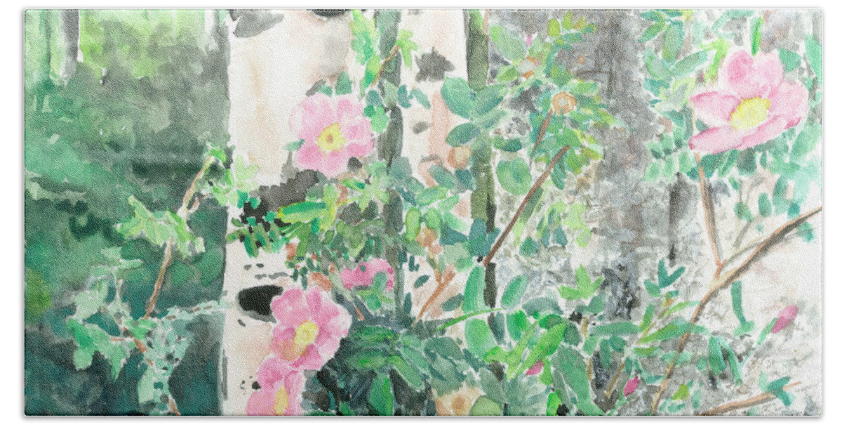 Wild Roses Beach Sheet featuring the painting Wild Rose by Jeremy Robinson