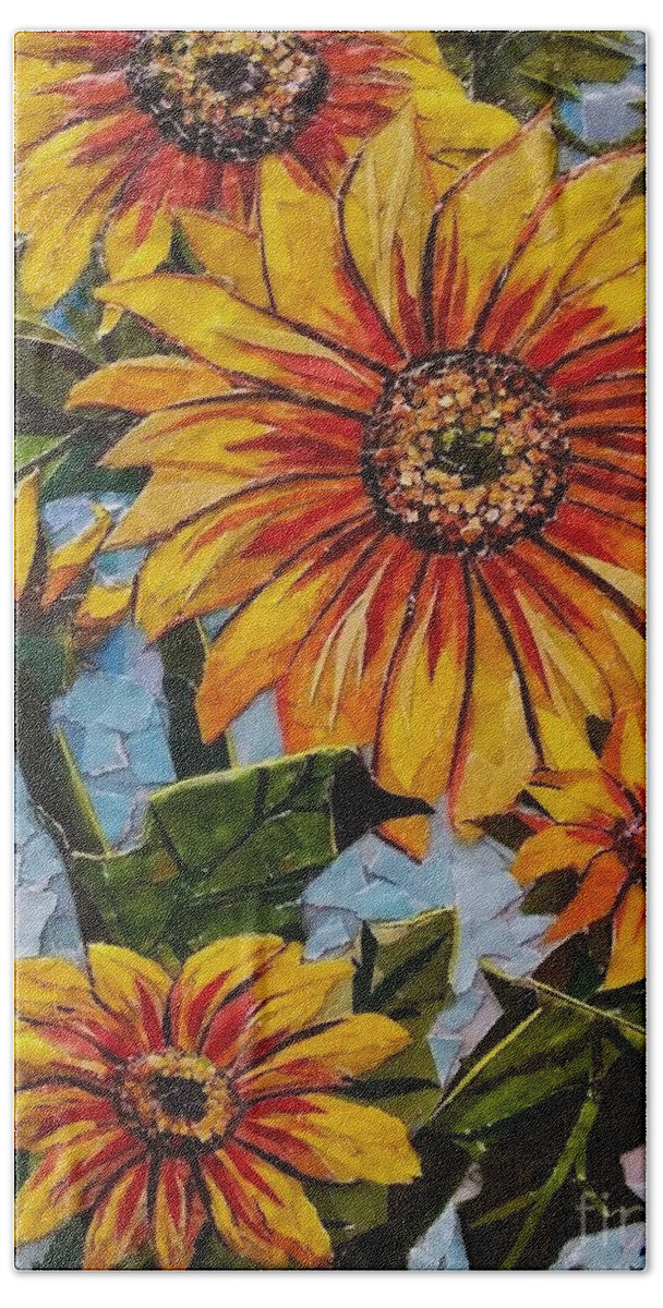 Wild Sunflowers Beach Towel featuring the mixed media Wild Sunflowers by JAMartineau