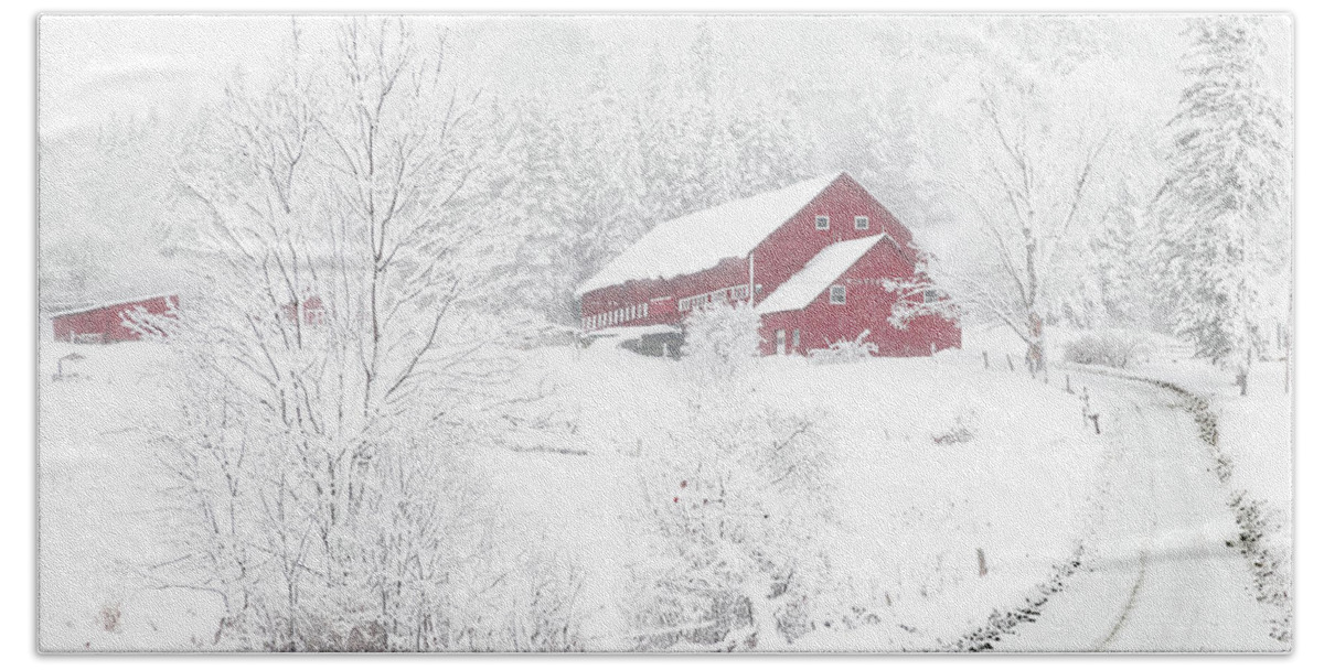 Vermont Beach Towel featuring the photograph Wilder Farm in Snowstorm by Tim Kirchoff