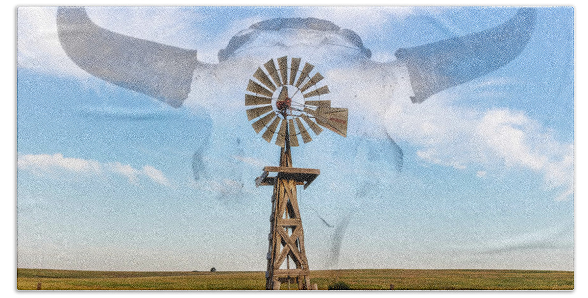 Kansas Beach Towel featuring the photograph Windmill and Bison 004 by Rob Graham