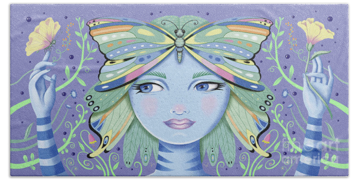 Fantasy Beach Towel featuring the digital art Insect Girl, Winga - Oblong Purple by Valerie White