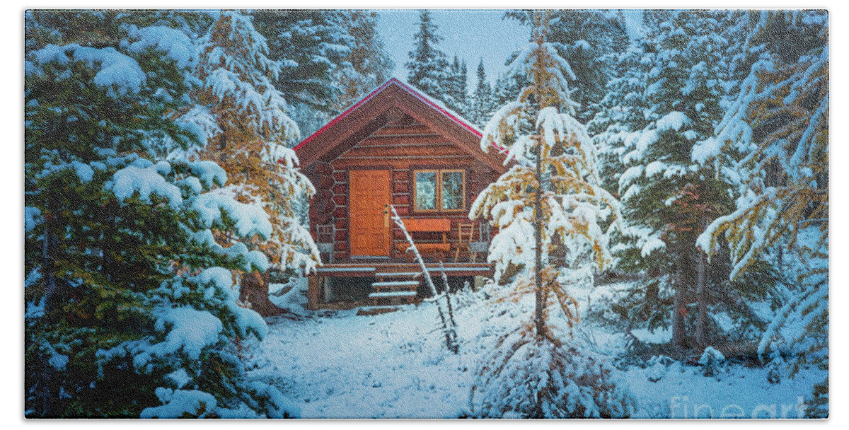 America Beach Towel featuring the photograph Winter Cabin by Inge Johnsson