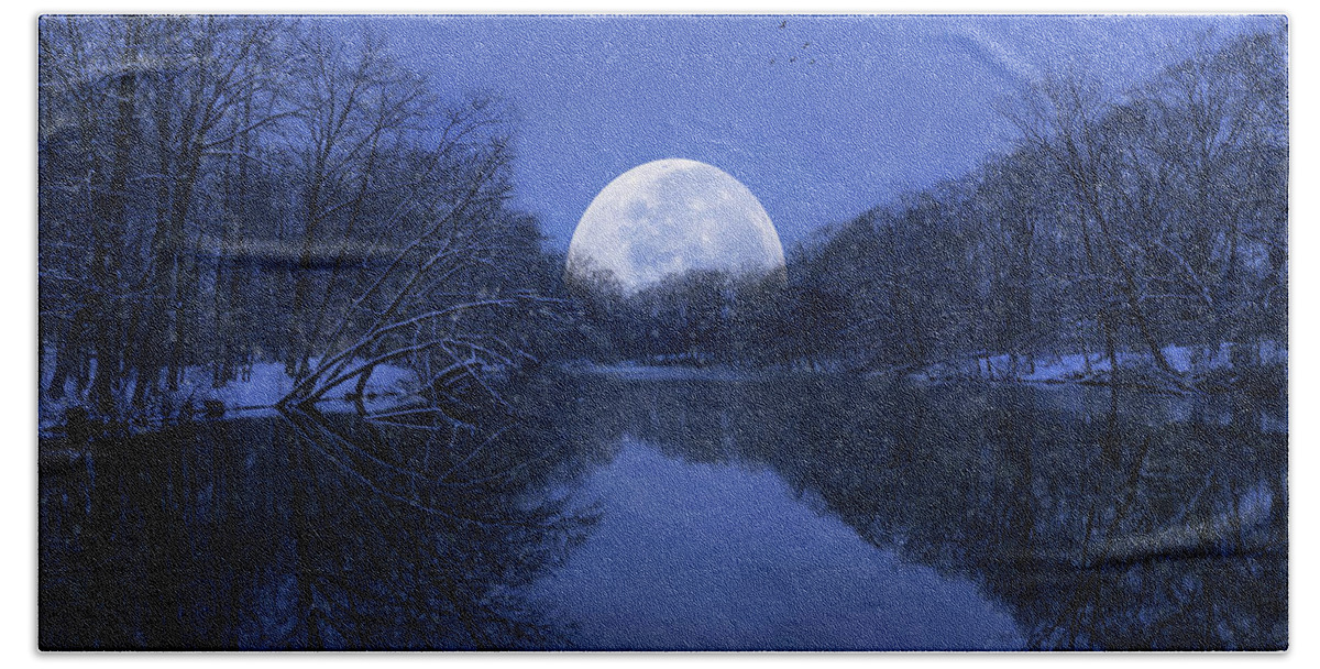 Winter Beach Towel featuring the photograph Winter Night on the Pond by John Rivera